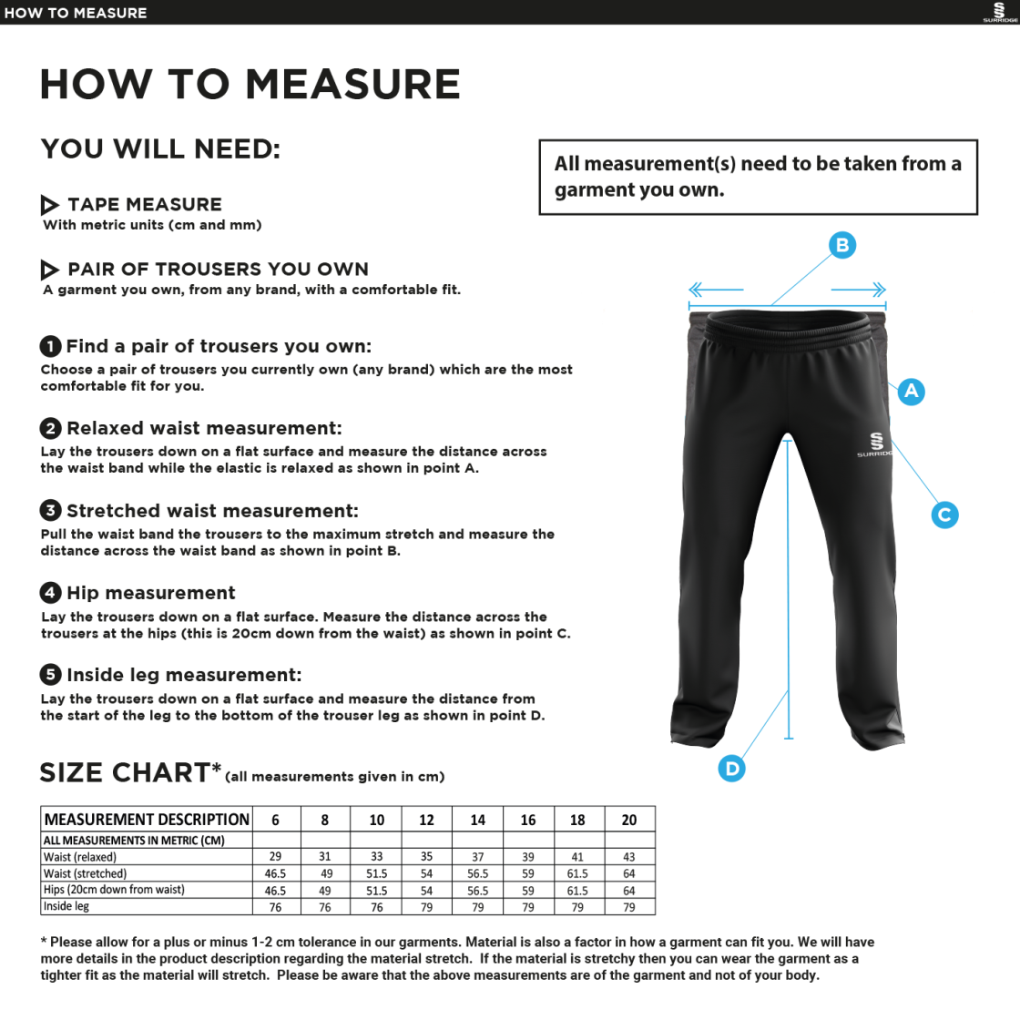 Hampstead CC -  Classic Tracksuit Pant 3/4 Zip Length Navy - Female Fit - Size Guide