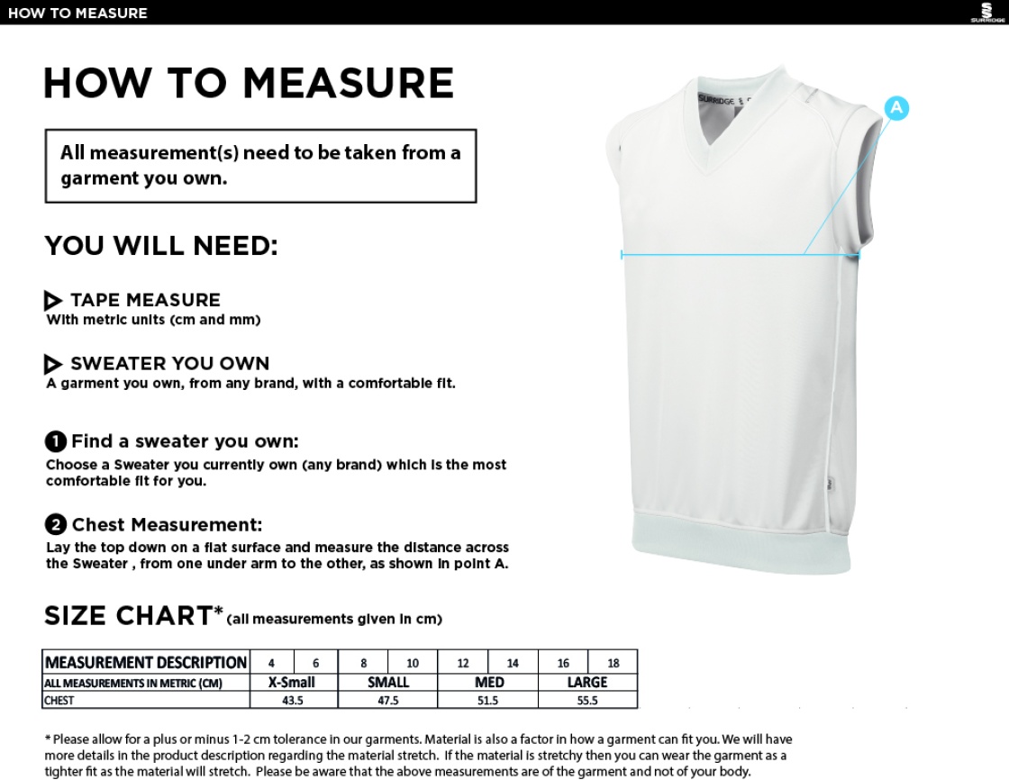 Hampstead CC - BLAST SLEEVELESS SWEATER - Women's Fit - Size Guide