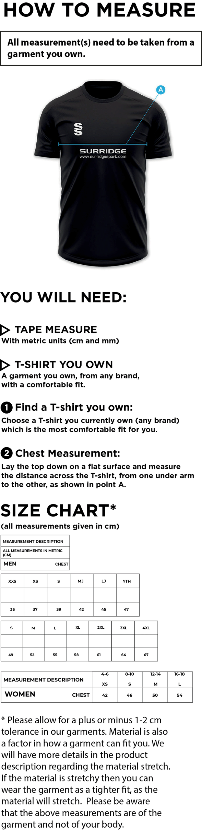 Hampstead CC -  Games Shirt - Size Guide