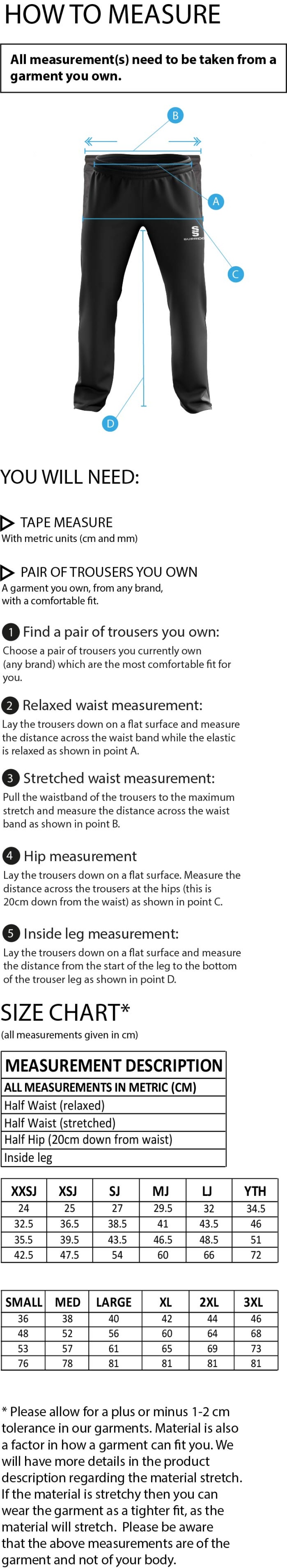 Hampstead CC -  Dual Poplin Track Pant : Navy - Size Guide