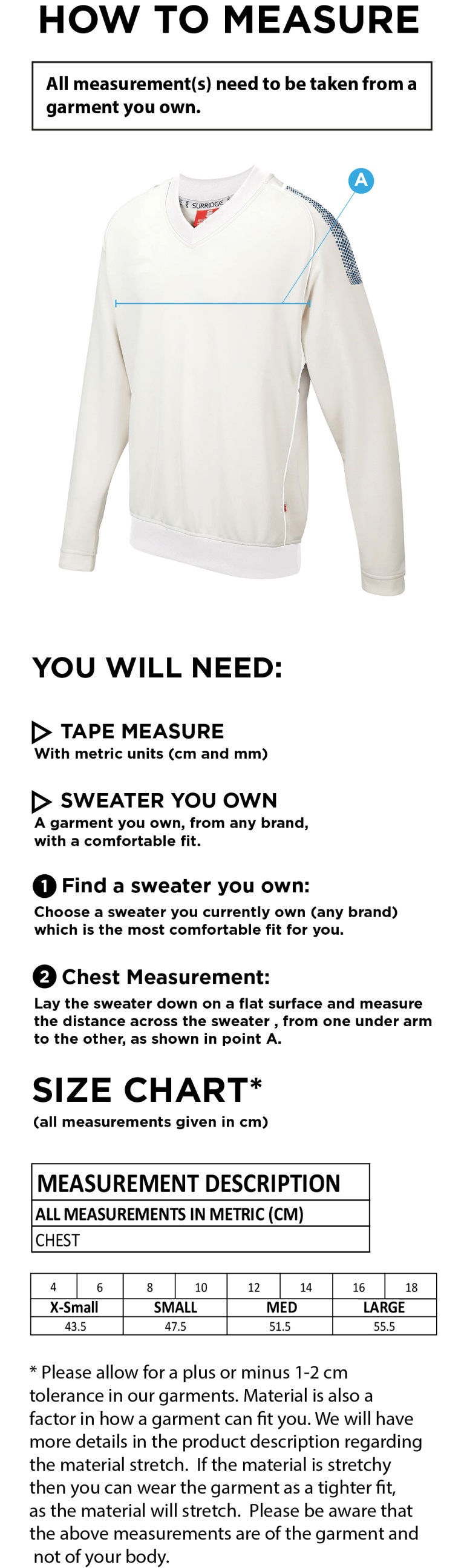 Hampstead CC - BLAST LONG SLEEVE SWEATER - Women's Fit - Size Guide