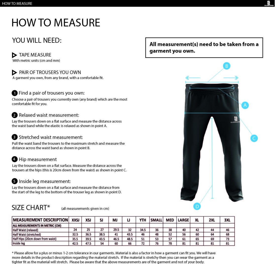 Hampstead CC -  Dual Poplin Track Pant : Navy - Size Guide