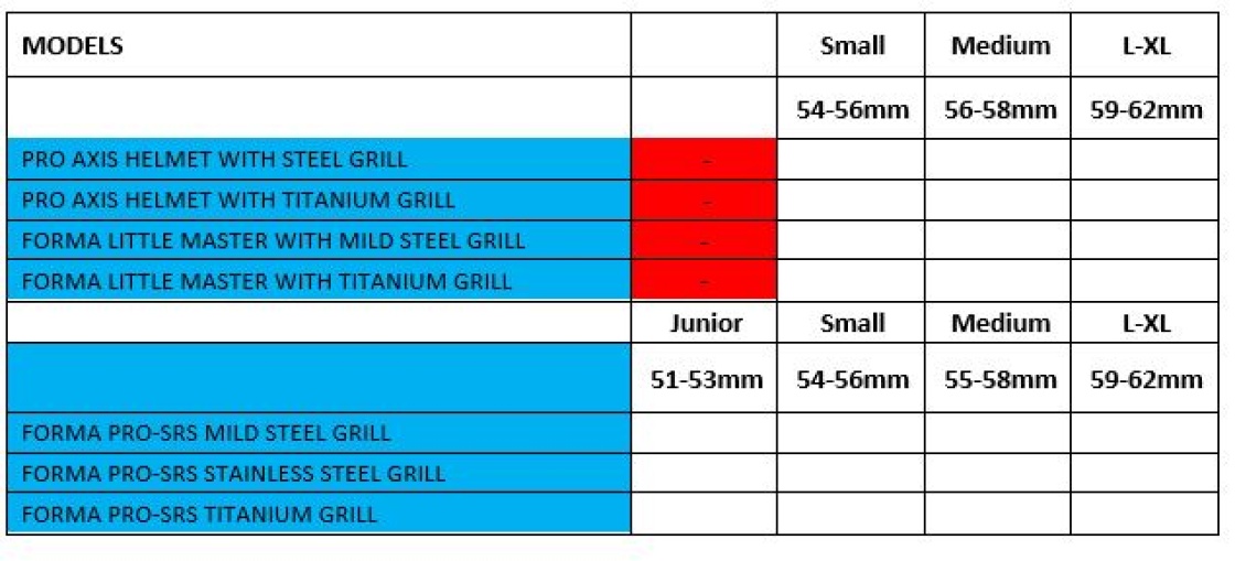 Hampstead CC - Forma Cricket Helmet - Little Master - Titanium Grill - Navy - Size Guide