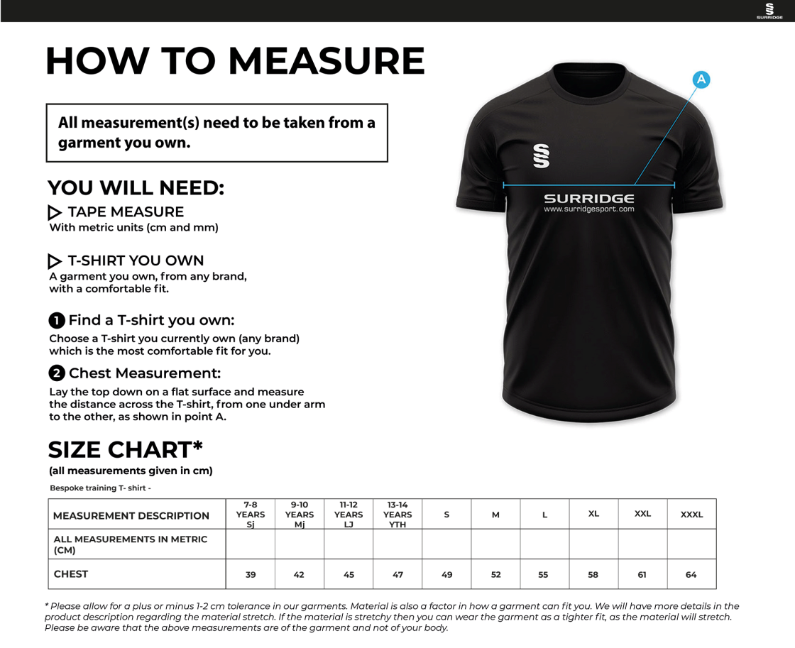 Hampstead CC - Impact T-Shirt - Size Guide