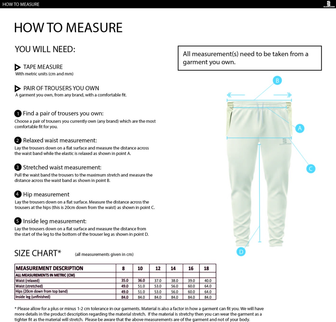 HAMPSTEAD CC - TAPERED WOMEN'S FIT CRICKET TROUSERS - Size Guide