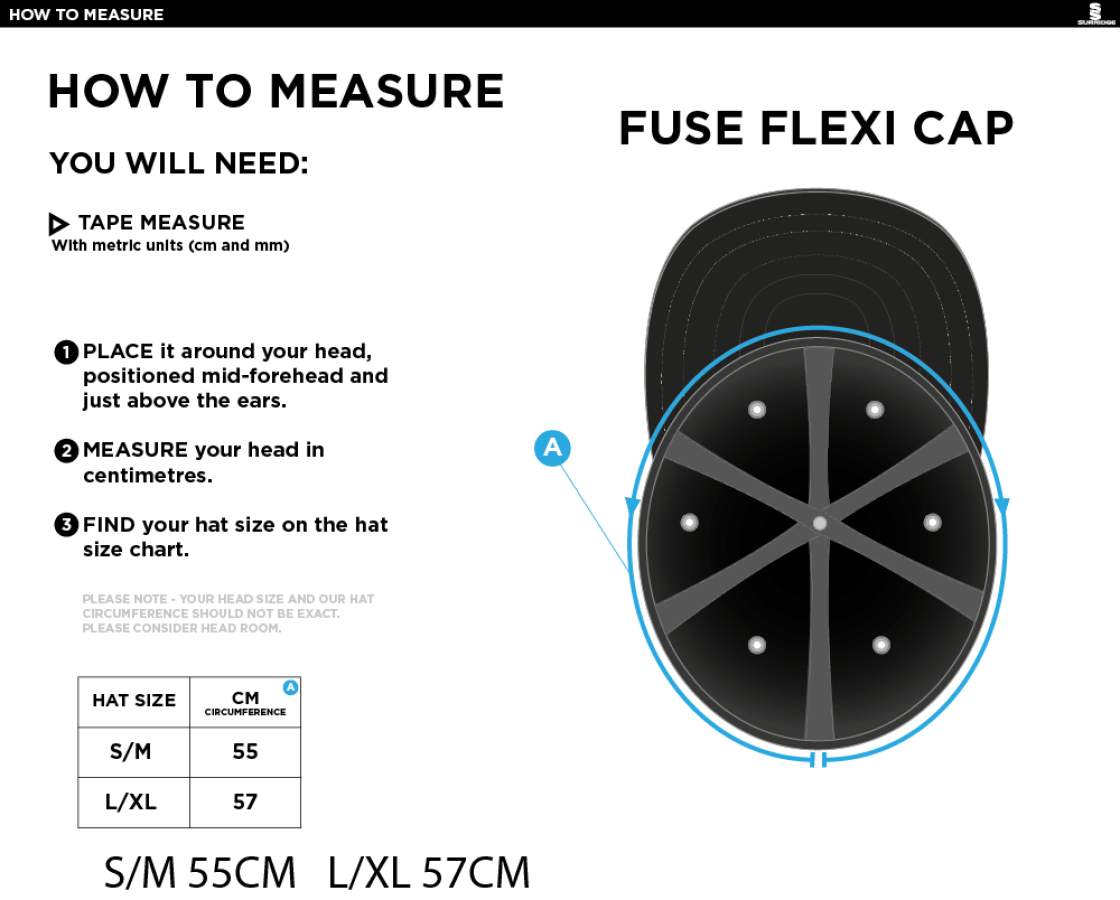 HAMPSTEAD CC Fuse Flexi Cap - Navy - Size Guide