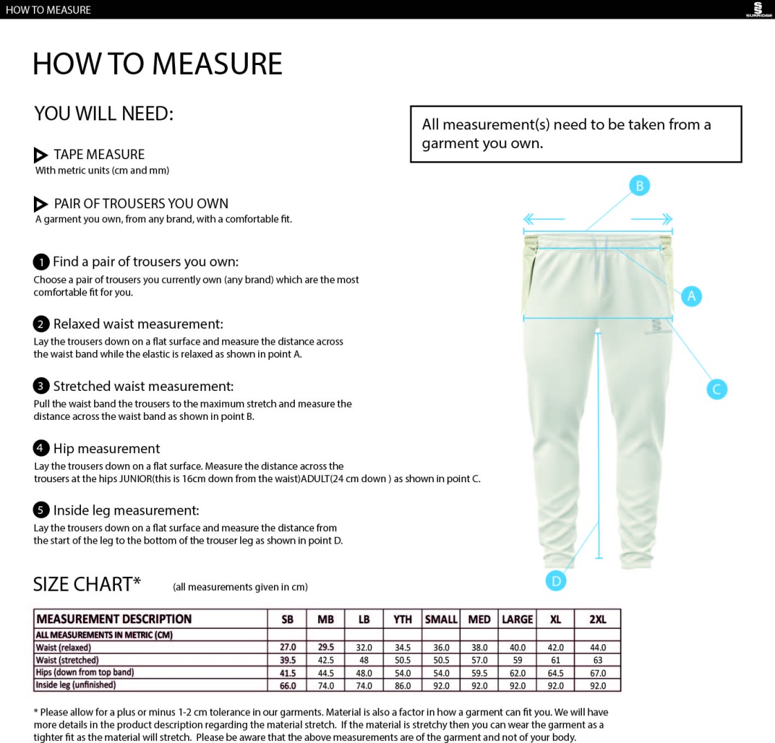 Hampstead CC -  Active Playing Pant - Navy - Size Guide