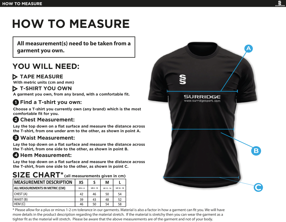 Hampstead CC -  DUAL POLO SHIRT - Size Guide