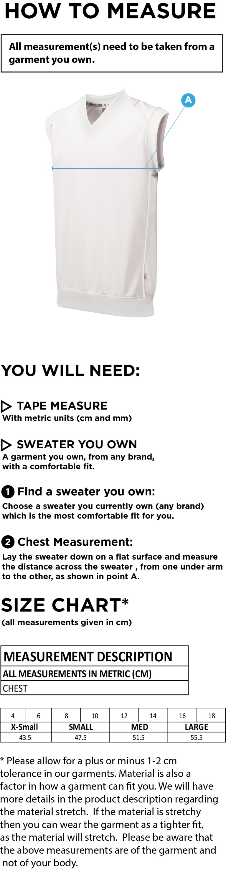 Hampstead CC - BLAST SLEEVELESS SWEATER - Women's Fit - Size Guide