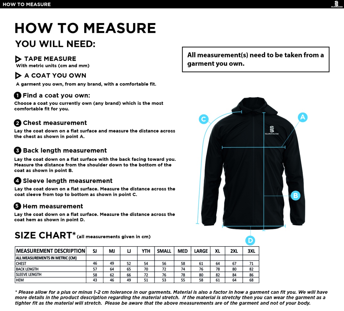HAMPSTEAD CC - Dual Elite 1/4 Zip Hoody / Rain Jacket : Navy - Size Guide