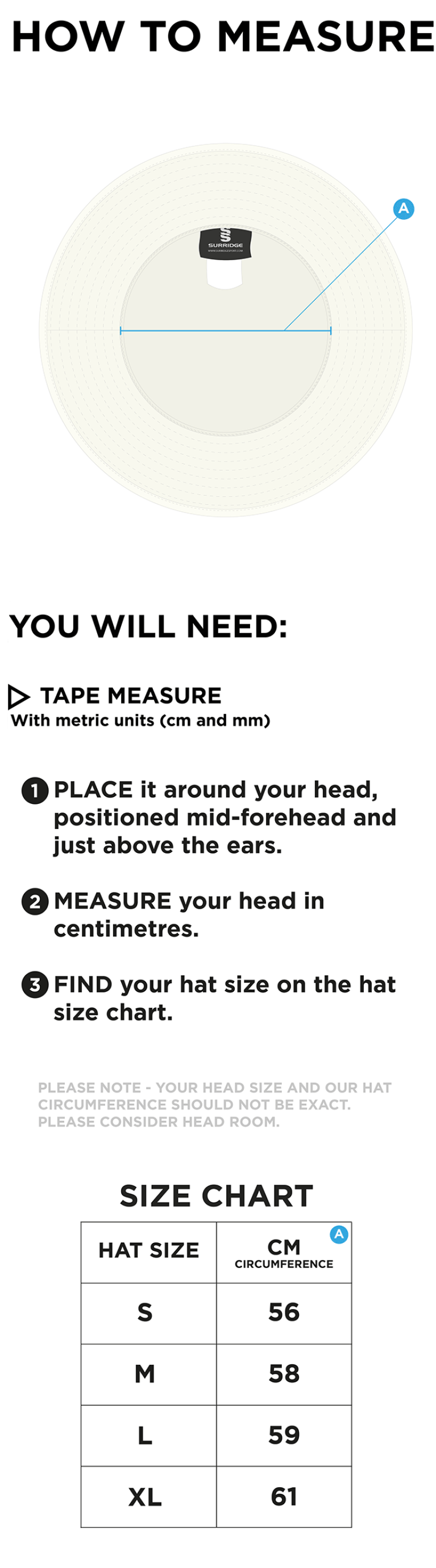 Hampstead CC - Floppy Hat - Size Guide