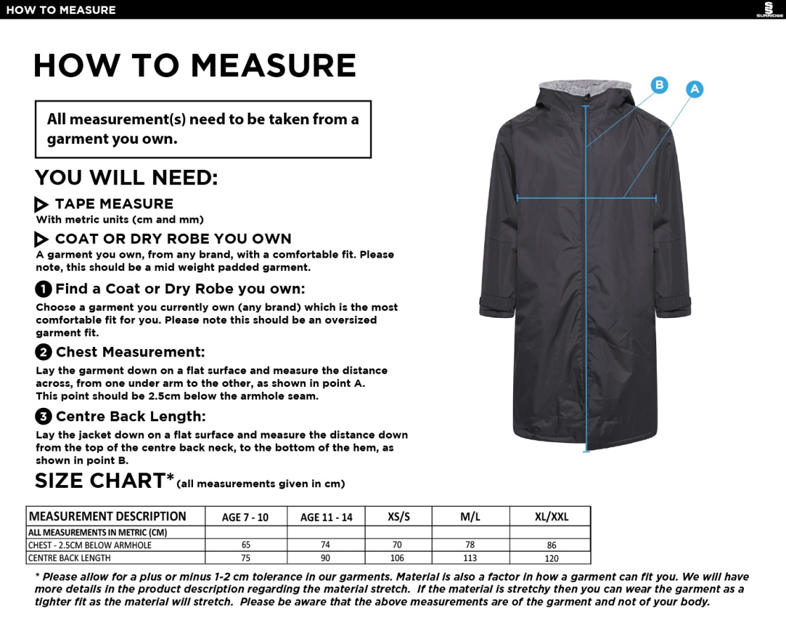 Hampstead CC -  FLEECE ROBE - NAVY - Size Guide