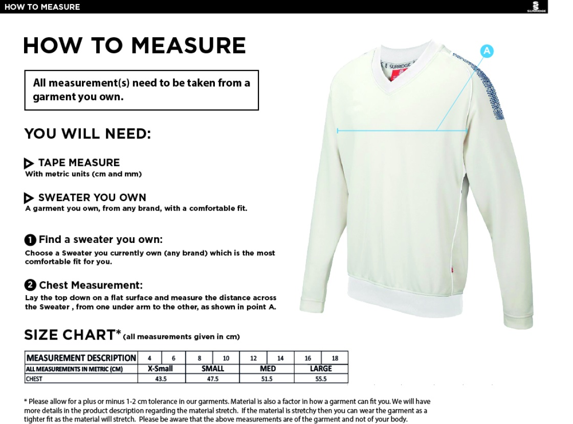 Hampstead CC - BLAST LONG SLEEVE SWEATER - Women's Fit - Size Guide