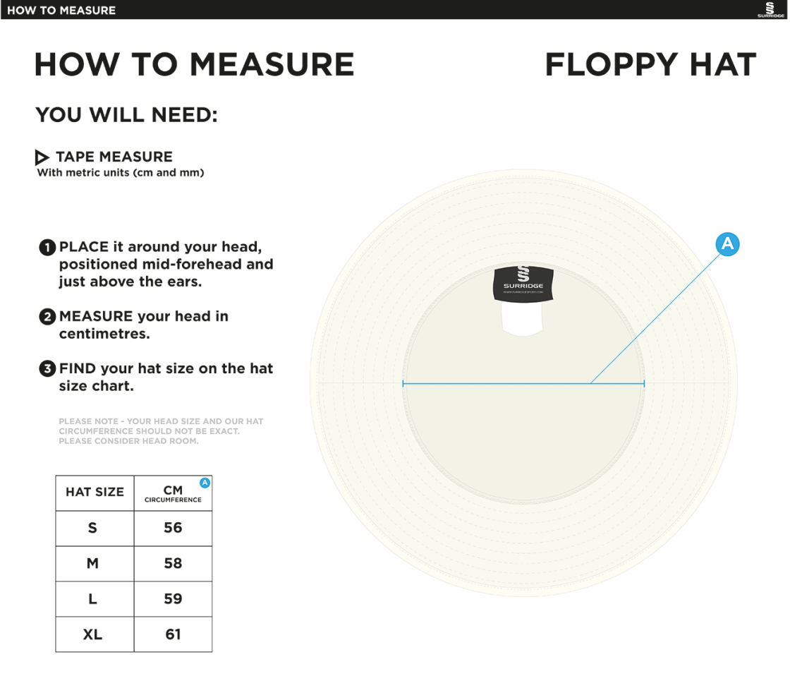 Hampstead CC - Floppy Hat - Size Guide